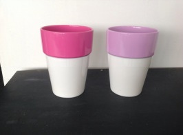 VASO BIANCO BORDO DOPPIO ROSA/FUXSIA H18
