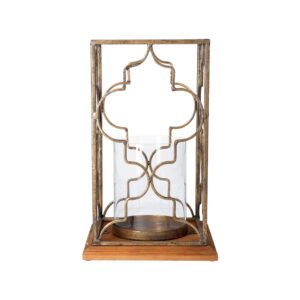 LANTERNA QUADRA ORO BASE LEGNO